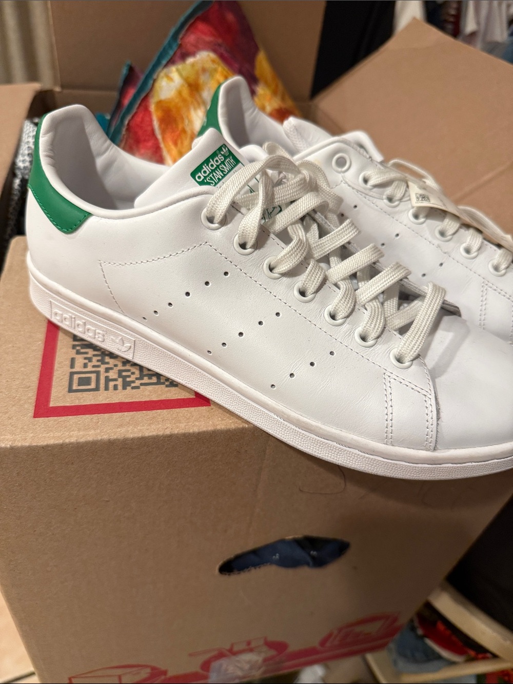 adidas White Sneakers with Green Heel Tab - Classic Men’s Leather Shoes